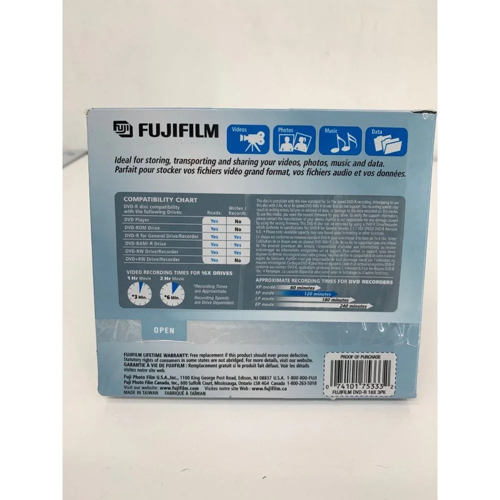 FujiFilm DVD -R 3 Disk 120 MIN 4.7 GB LOT OF 6 Sealed